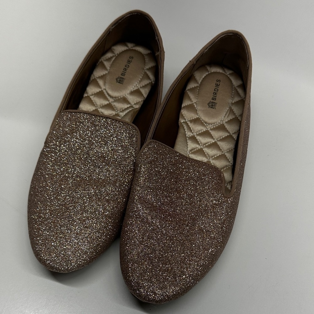 Birdies Starling Flats Slip On Loafers Disco Ball Glitter Shoes Rose Pink Size 9
